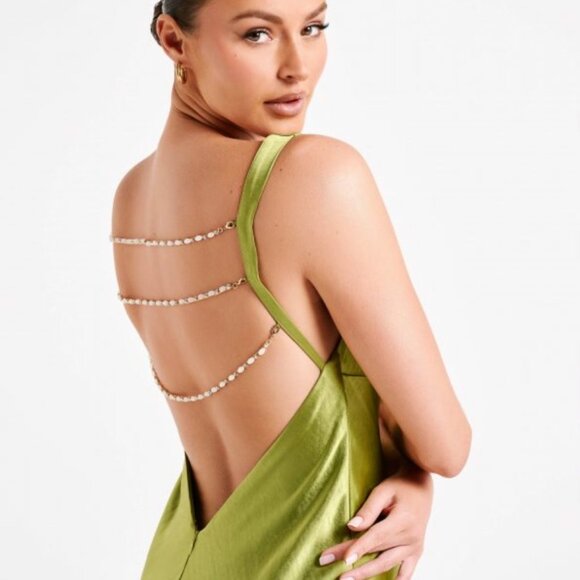 Meshki Carmelita Open Back Pearl Maxi Dress Parakeet - Picture 1 of 5